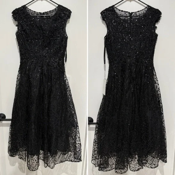 Mac Duggal Sequined Cap Sleeve Fit and Flare Dress - Size 2